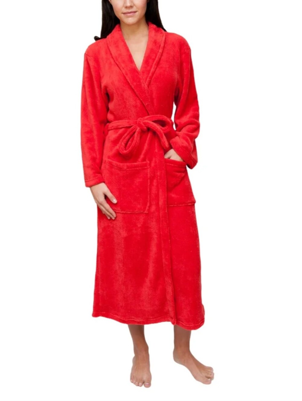 Women's Plush Red Long Robe with Belt Size L